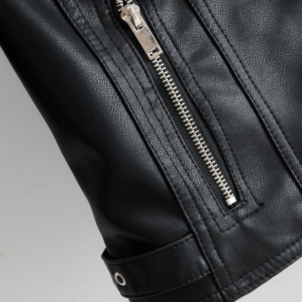 Modern Biker Chick Moto Faux leather Zipper Detail Motorcycle Jacket - Picture 12 of 12